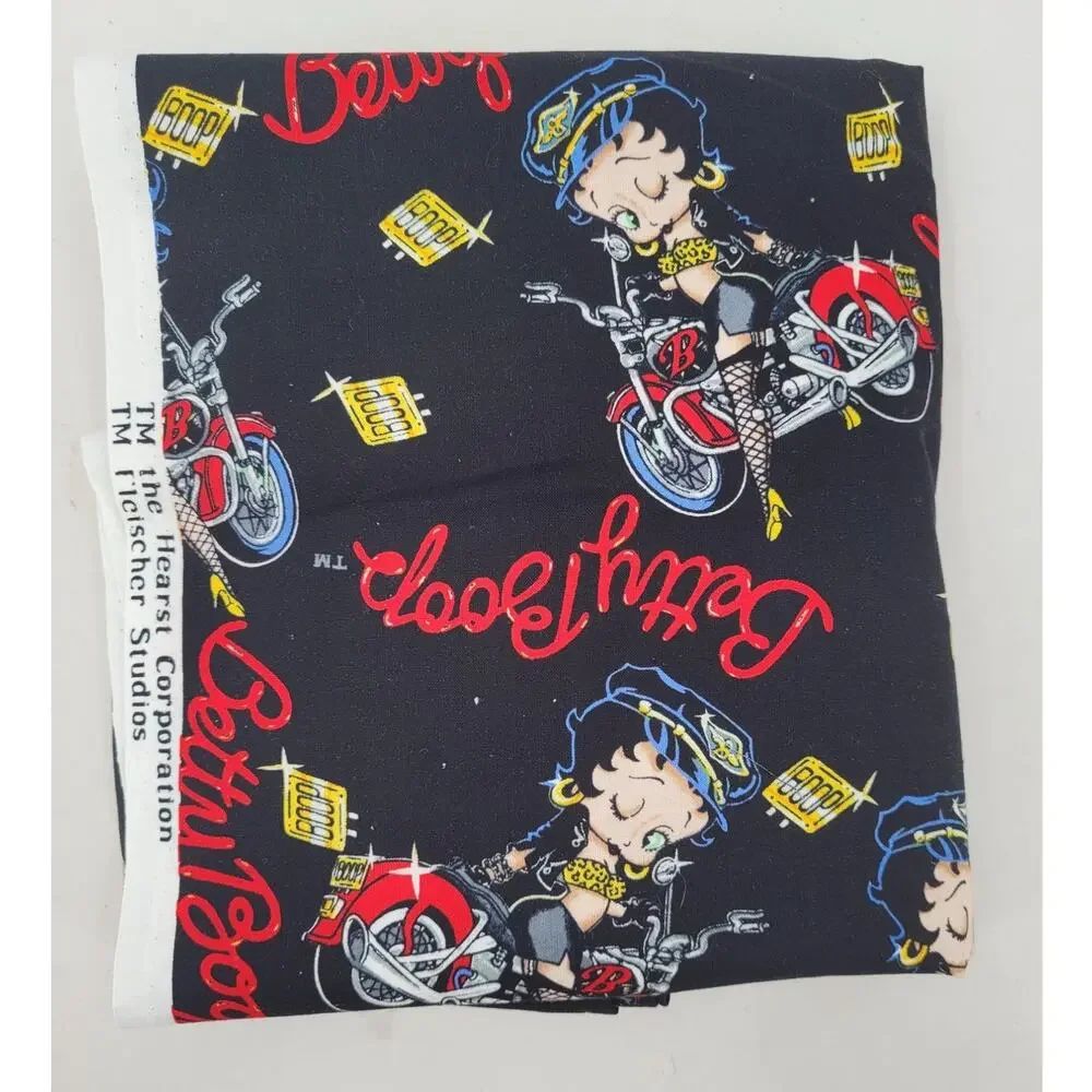Betty Boop Biker Babe Fabric 90s Rockabilly Black Red Cotton‎ Retro
